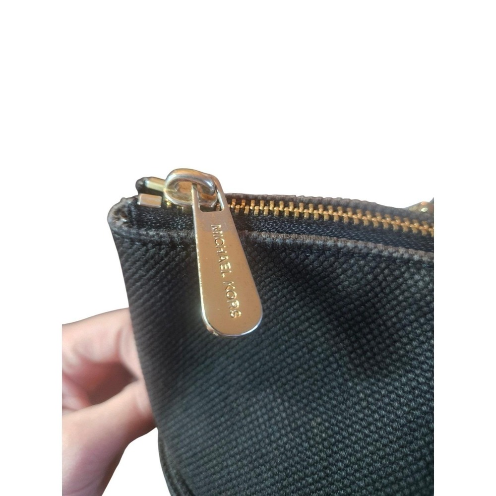 Michael Kors Black Canvas Leather Trim Studded Tote Shoulder Bag Gold Hardware - Picture 12 of 12